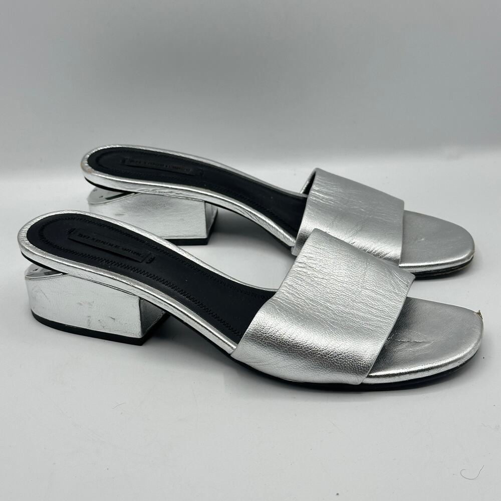 ALEXANDER WANG Lou Metallic Slide Sandal Heel Cutout Silver Sz 38/US 8 $450 - Picture 2 of 9